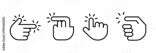 Collection of outline hand gesture icons for digital interaction and touch controls