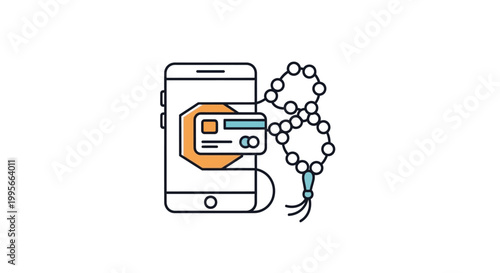 Smartphone with a credit card and blockchain.