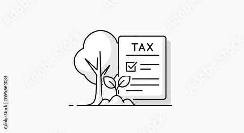 Tax form with tree and green plant.
