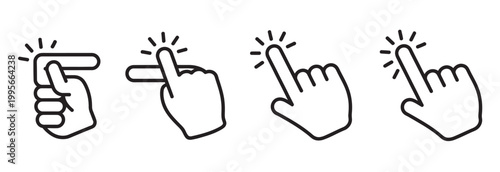 Collection of four hand gestures and finger tap icons for digital interface interaction.