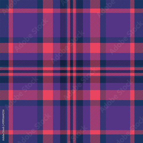 Vivid fabric texture pattern, isolation seamless vector tartan. Handsome plaid check textile background in violet and red colors.