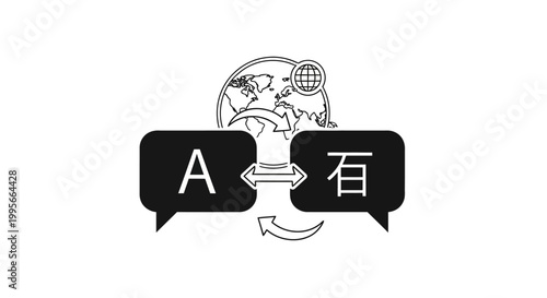 Global communication concept with speech bubbles translating between English and Chinese languages