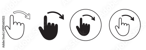 Set of hand icons illustrating swipe right gesture for digital interface navigation and control.