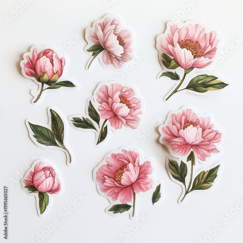 Sticker Design of Pink Peony Flower
