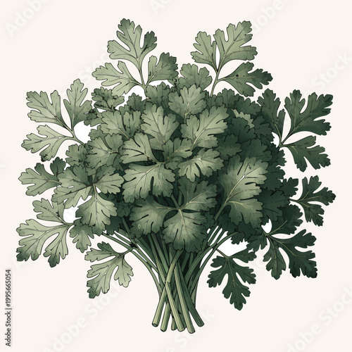 Fresh bunch of organic green parsley leaves and herbal spice isolated on white background, a healthy vegetable ingredient vector illustration for cooking.