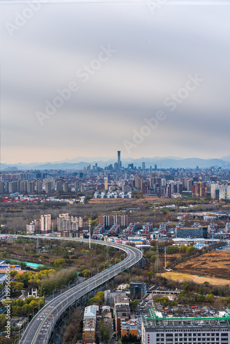 Panoramic view of Beijing urban construction and transportation development in spring, China