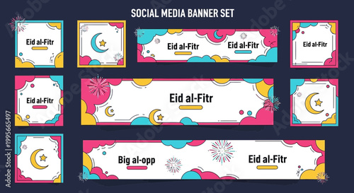 Colorful social media banner set for eid al fitr celebration