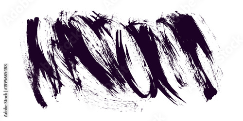 Abstract Grunge Black and White Brush Stroke Banner Background. Rough distressed paint strokes, grainy scratch lines and heavy ink splatter. Rugged texture template perfect for media, poster, banners