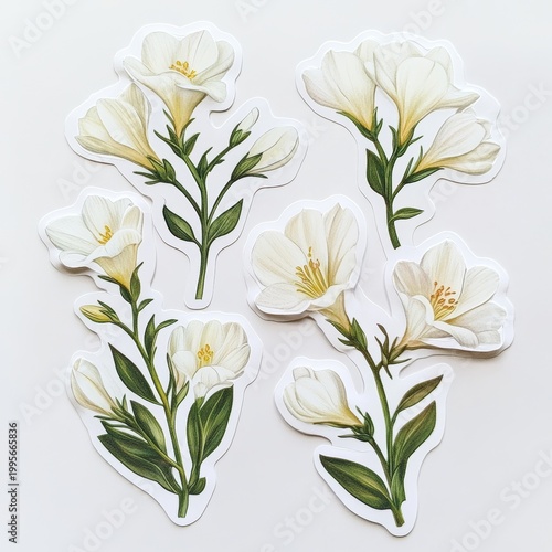 Sticker Design of White Freesia Flower