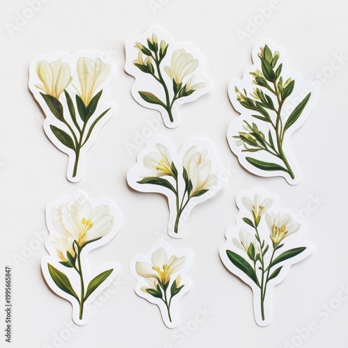 Sticker Design of White Freesia Flower