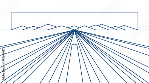 Abstract perspective view of road leading to distant mountain landscape.