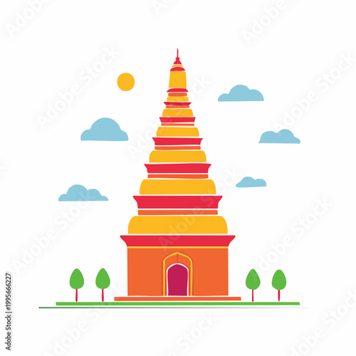 Stylized Buddhist Pagoda Illustration