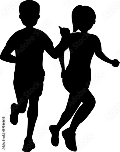 People Running Illustration Silhouette
