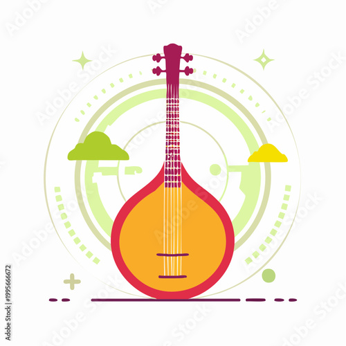 Flat Design Illustration of a Saz or Oud Lute