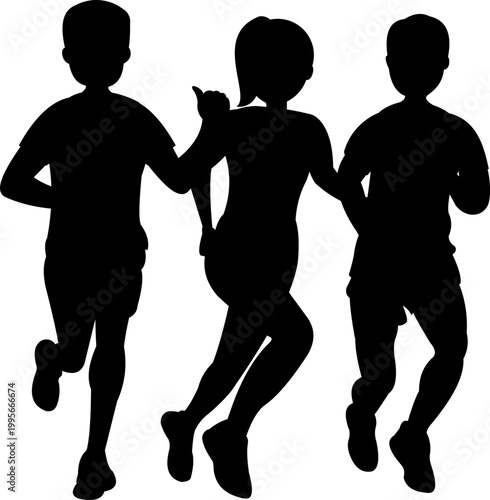 People Running Illustration Silhouette