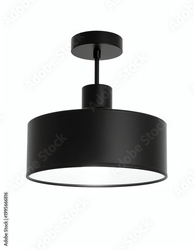 Modern black ceiling lamp glows softly, creating a minimal and stylish ambiance, perfect for contemporary interiors and elegant home or office design.