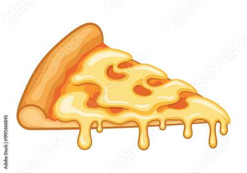 Delicious melted cheese pizza slice vector illustration, mouth-watering and appetizing food graphic