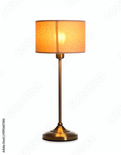 Warm golden table lamp stands elegantly, casting soft ambient light, perfect for cozy reading, bedroom decor, or creating a calm, inviting atmosphere.