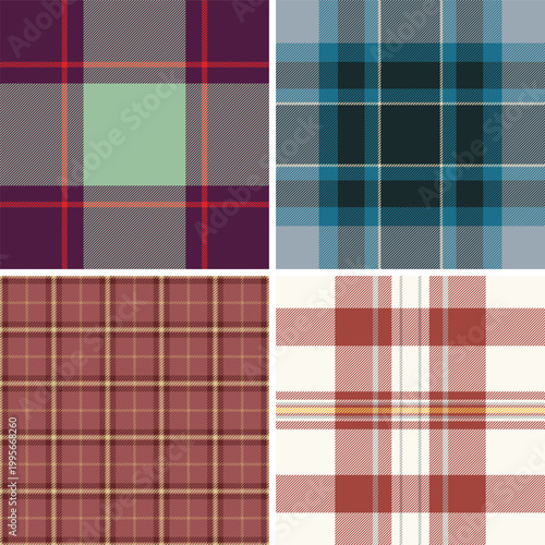 Plaid pack designed for mobile wallpapers. Coordinated tartan patterns fit screens of all sizes. Vector scalability ensures crisp quality.