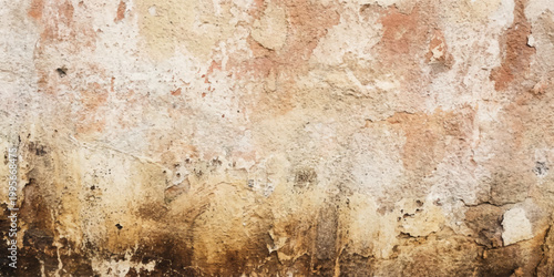 An aged texture of a grungy old stone wall reveals a rough vintage surface with brown rust and antique design patterns