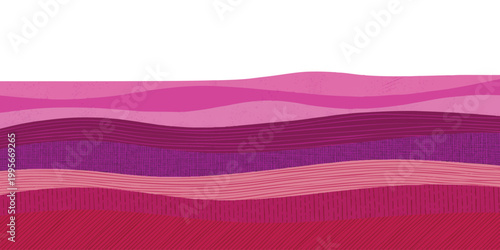Abstract layered background with wavy lines in shades of pink and purple