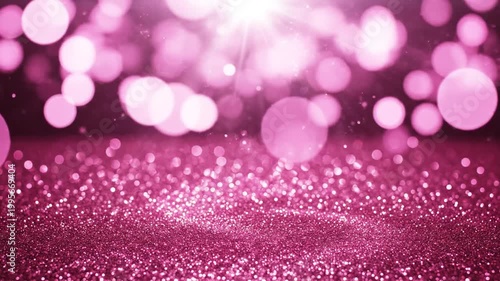 Sparkling pink glitter background with bokeh lights and lens flare