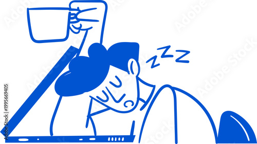 man character need more coffee playful doodle line art