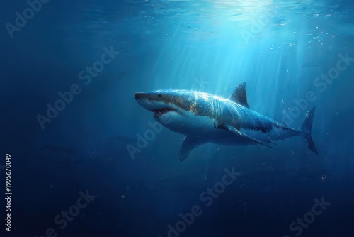 Cinematic Digital Painting of a Shark in the Deep Ocean