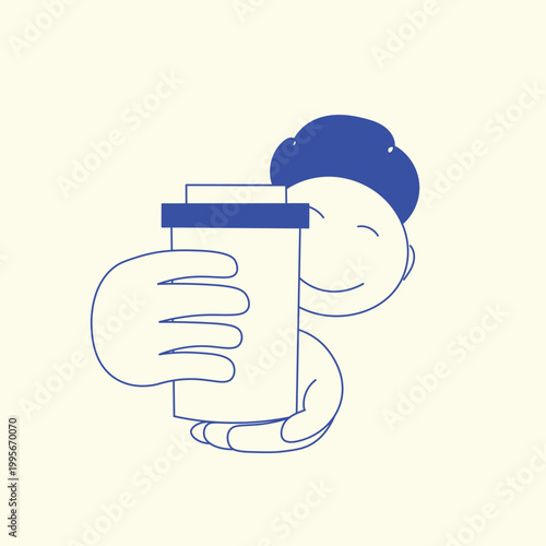 Vector Illustration for Coffee Shop Branding Advertising and Posters Cartoon Character Holding a To go Cup Happy Expression