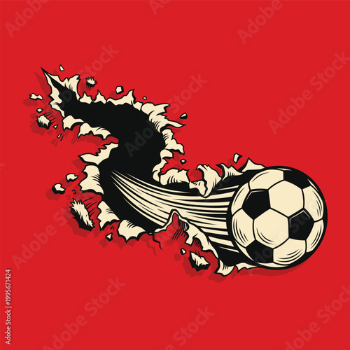 Soccer ball with wings and flames in a fiery dynamic sports design illustration