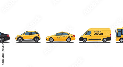 Yellow transportation fleet car suv taxi van and bus illustrations