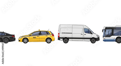 Various transportation vehicles isolated on a white background for design projects