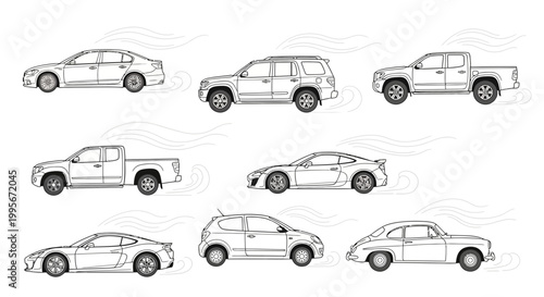 Various vehicle illustrations sedans su vs trucks and sport cars