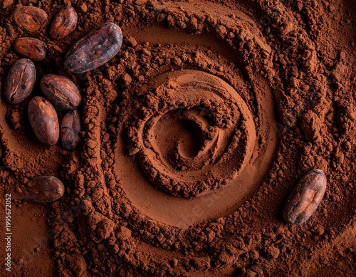surface of black cocoa powder , abstract surface background top view