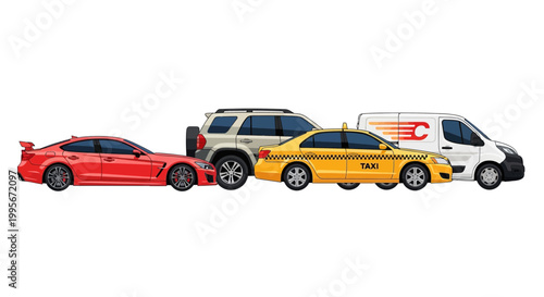Various vehicles collection isolated on white background for transportation