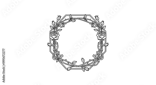 Floral Wreath, Vintage Laurel, Greenery Border, Decorative Frame isolated on White Background