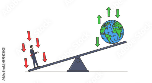 Businessman balancing the earth on a seesaw illustrating global challenges