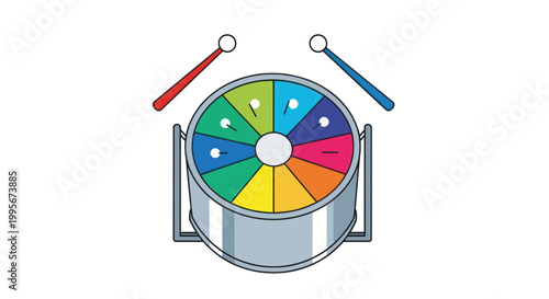 Colorful Toy Drum with Drumsticks, Musical Instrument for Kids, Isolated on White