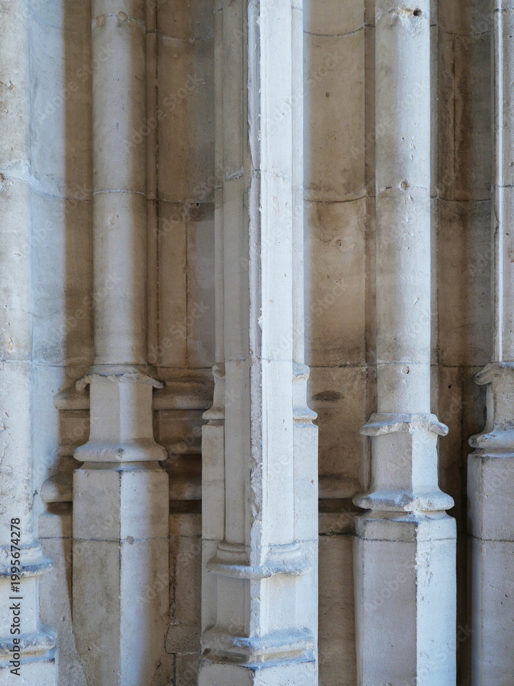 Fototapeta premium Gothic stone ornaments of Palma Cathedral against blue sky – architectural pattern. Close-up.