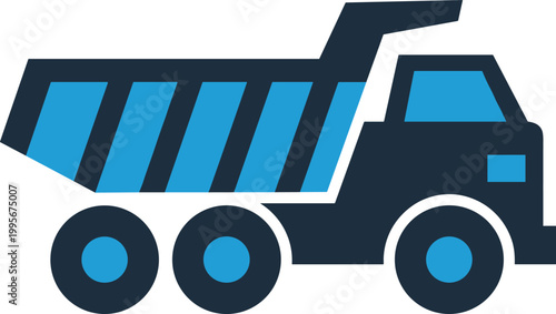 Heavy duty dump truck icon for construction and mining industry isolated on transparent background vector design.