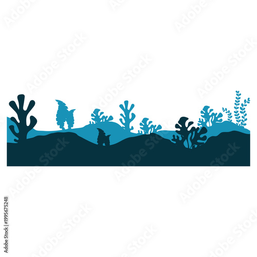 Blue Coral Reef Silhouette Illustration
