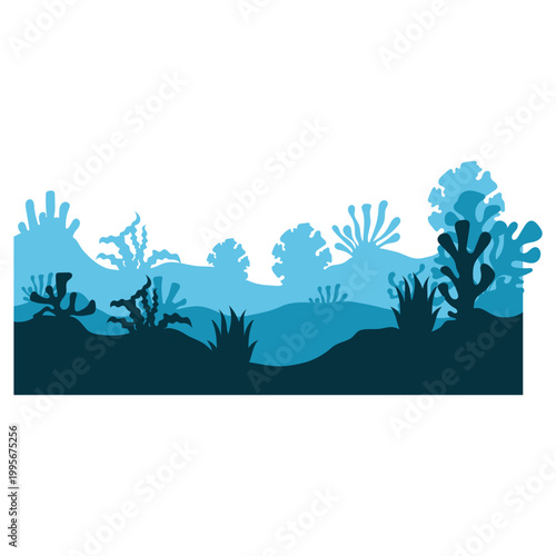 Blue Silhouette of Underwater Coral Reef