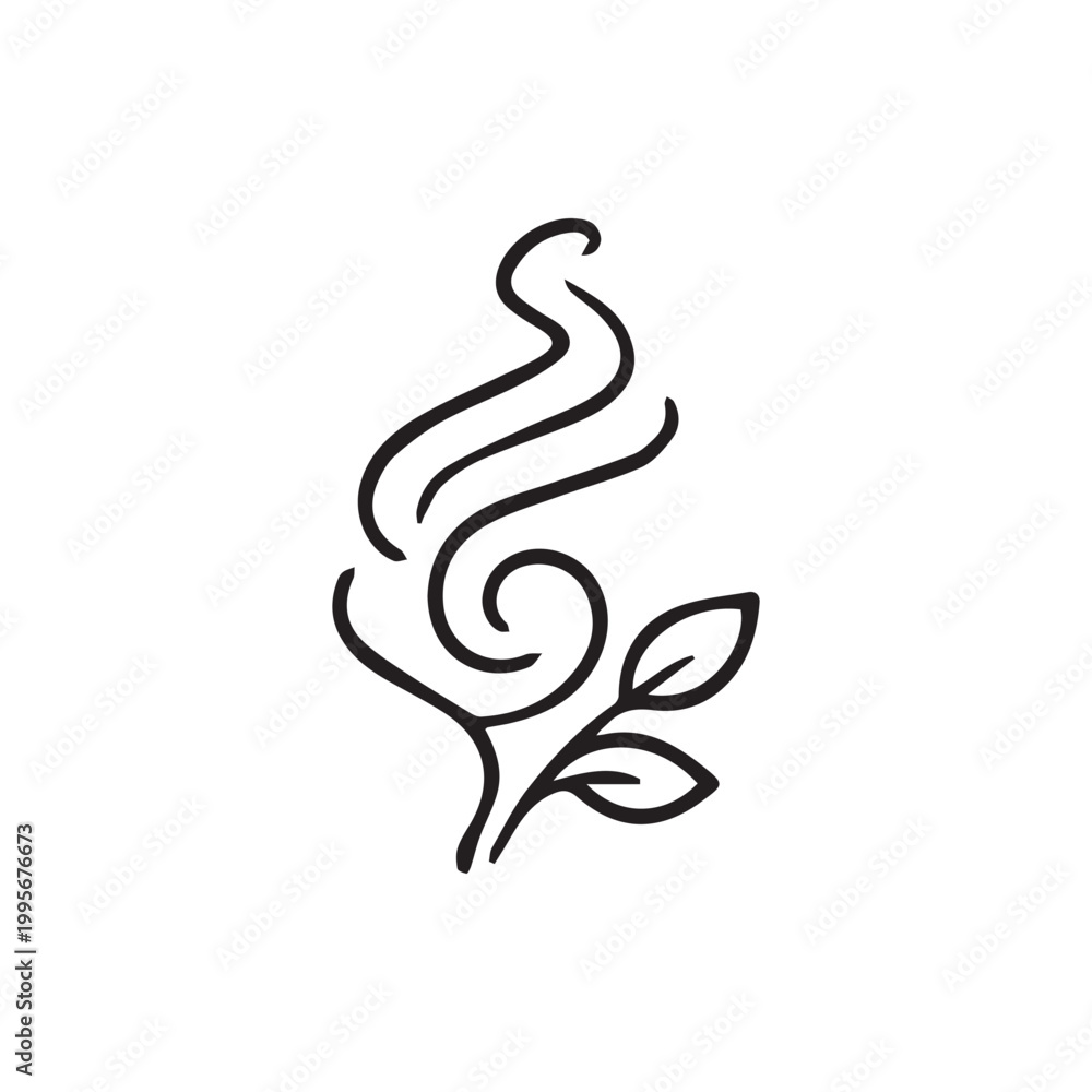 Fototapeta premium Captivating Line Art depicting Aromatic Steam with Fresh Green Leaves