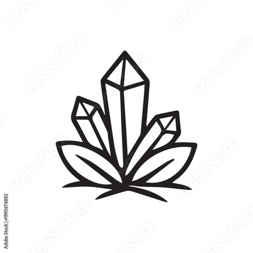 Canvastavla Mystical crystal formation with natural leaf elements a serene geometric artwork