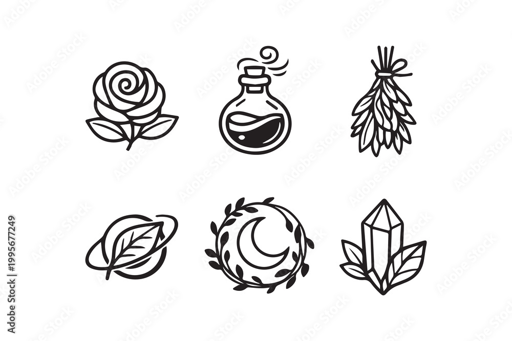 Fototapeta premium Mystical Nature and Magic Icons Collection Enchanting Symbols of Earth and Spirit