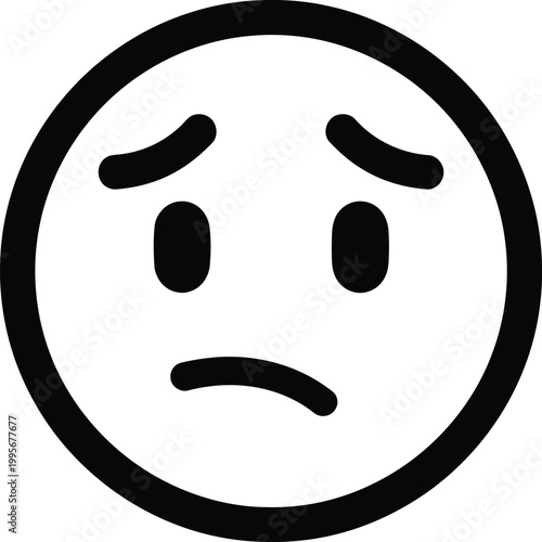 Simple black and white line drawing of a sad face emoji expressing disappointment or unhappiness in a minimalist style