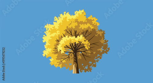 Vibrant golden deciduous tree against a clear blue sky