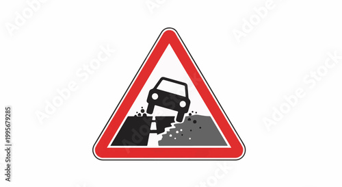 Warning sign depicting a car tipping into a road collapse