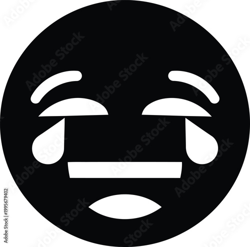 A black and white circular icon depicting a crying face with tears streaming down expressing sadness or overwhelming emotion
