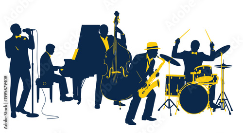 Jazz Band Silhouette - Musicians Playing Instruments